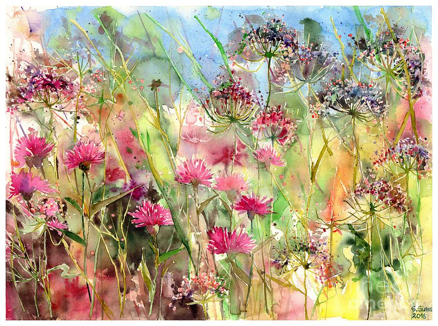 Pink Painting - Thistles Impression II by Suzann Sines Pink Painting - Thistles Impression II by Suzann Sines