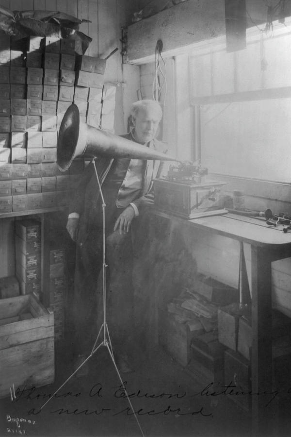 Thomas Edison Listening To The Phonograph Painting By Unknown Fine