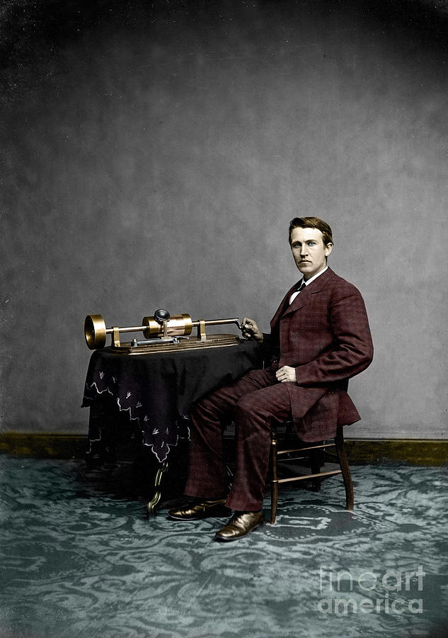 Thomas Edison With His Cylinder Phonograph Photograph by C Levin Handy