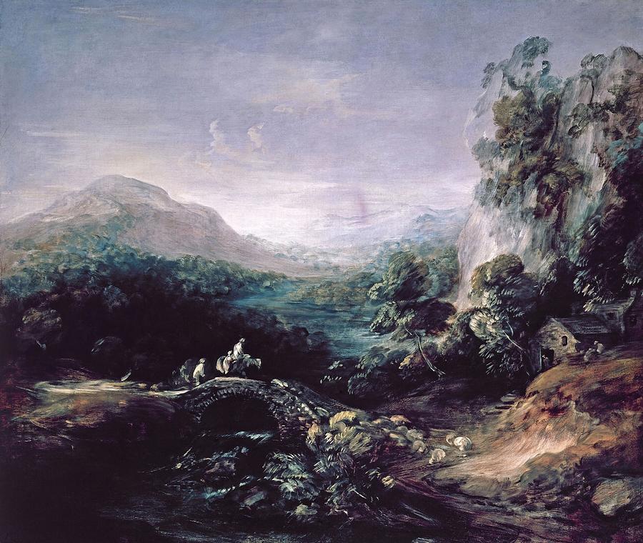 Thomas Gainsborough Mountain Landscape with Bridge, 1783/1784. National Gallery of Art, Washington. Painting by Thomas Gainsborough