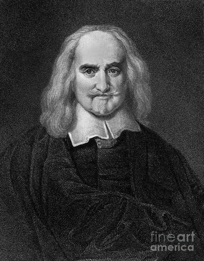 Portrait Drawing - Thomas Hobbes English Philosopher, Engraving by European School