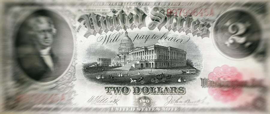 Thomas Jefferson 1917 American Two Dollar Bill Currency Zoom Artwork Digital Art by Shawn OBrien