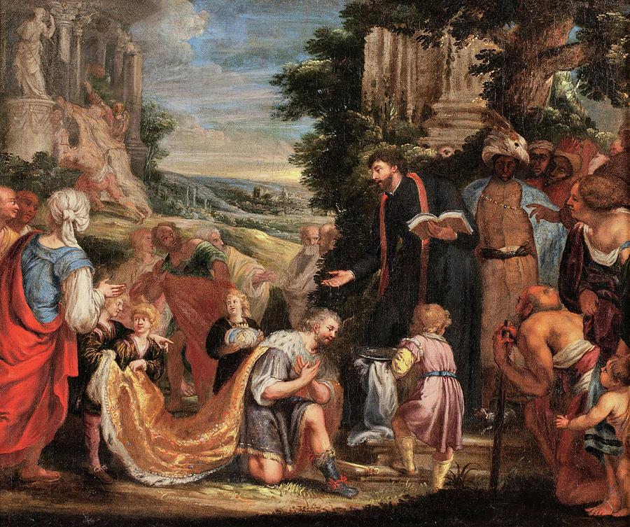 Thomas The Apostle Baptising The Indo-parthian King Painting by Johann ...