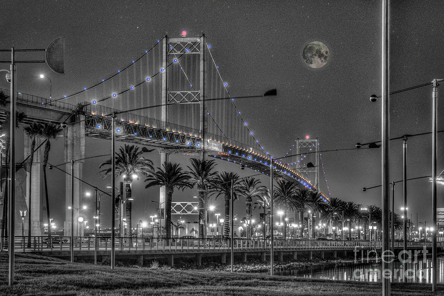Vincent Thomas Bridge Full Moon Photograph by David Zanzinger