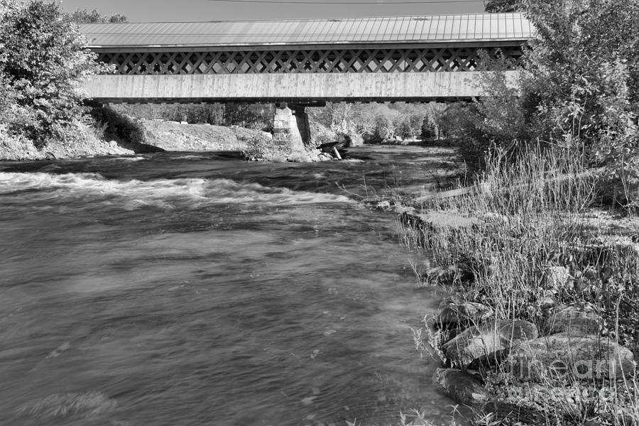 Thompson Covered Bridge Over The Ashuelot River Black And White Photograph by Adam Jewell