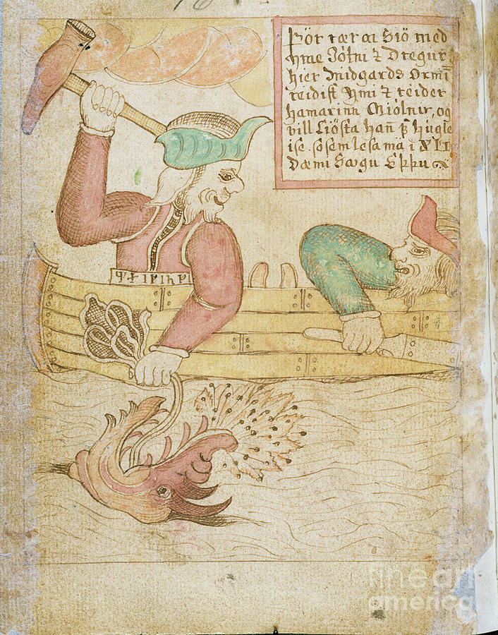 Thor Catching The Midgard Serpent, From melsteds Edda Painting by Icelandic School