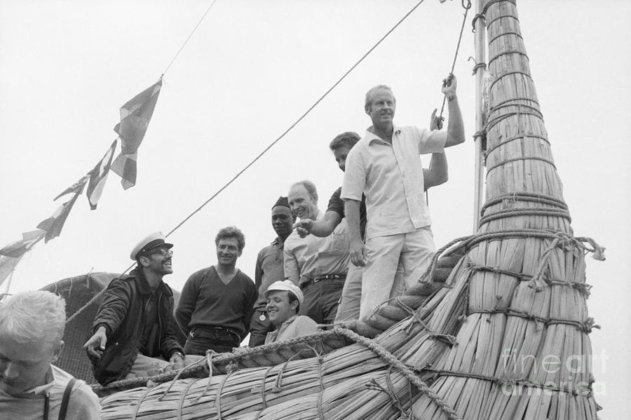 Thor Heyerdahl With Crew On Bow Of Ship Photograph by Bettmann