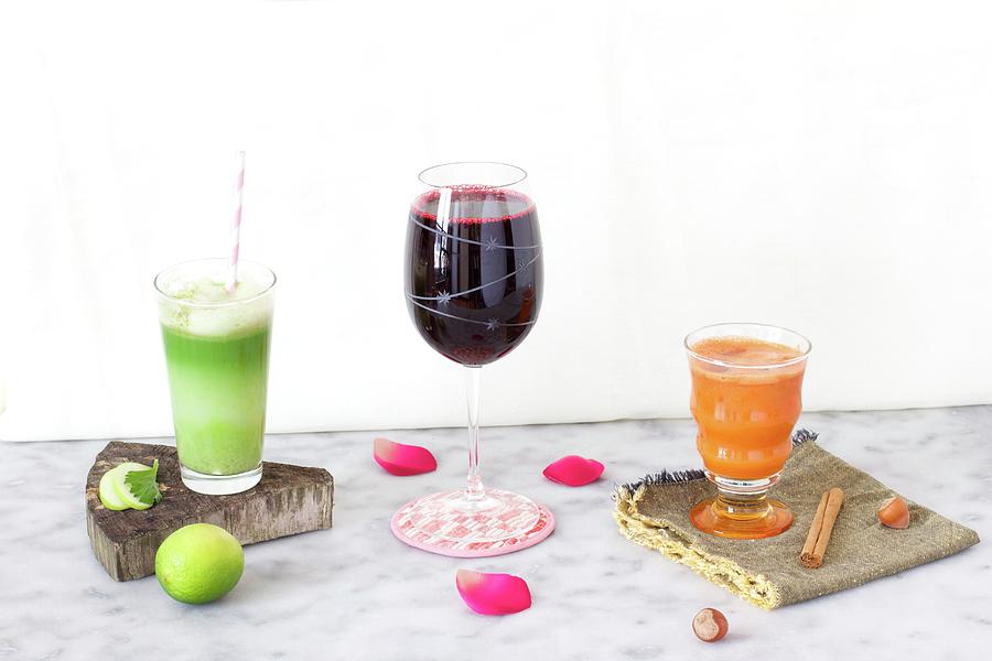 Three Assorted Vitamin Drinks Photograph by Chaudron Pastel