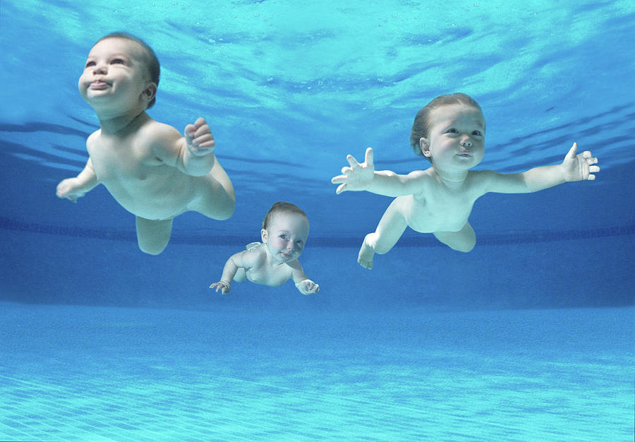 Three Babies 18-21 Months Underwater Photograph by Spencer Rowell Three Babies 18-21 Months Underwater Photograph by Spencer Rowell