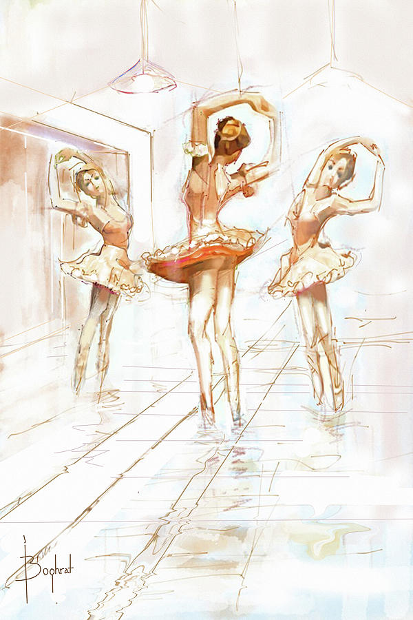 Music Drawing - Three Ballerinas by Boghrat Sadeghan