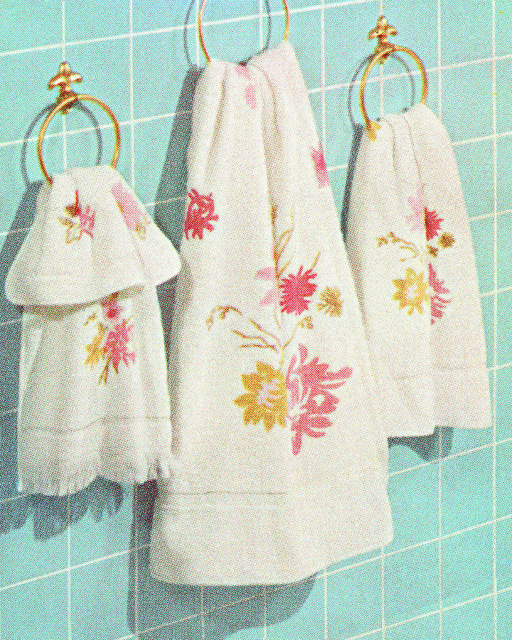 Vintage Drawing - Three Bathroom Towels by CSA Images