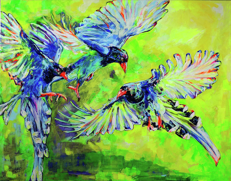 Three Birds of Paradise Painting by Koro Arandia