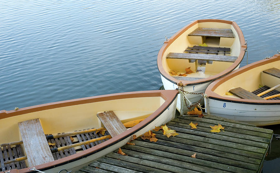 Three Boats Floating On Pond Beside Pier Photograph by Les Beautés De La Nature / Natural Beauties