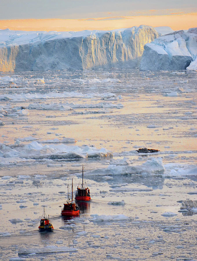 Three Boats in Ice Photograph by Bill Cain