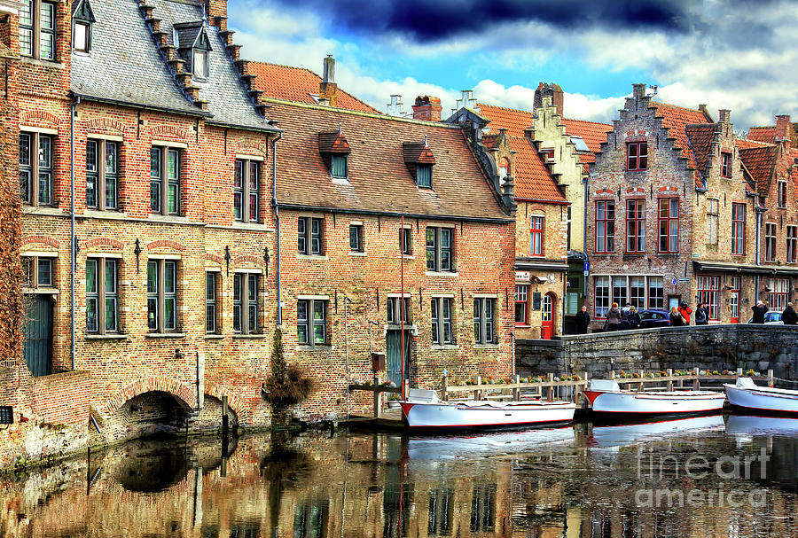 Three Boats on the Canal in Bruges Photograph by John Rizzuto