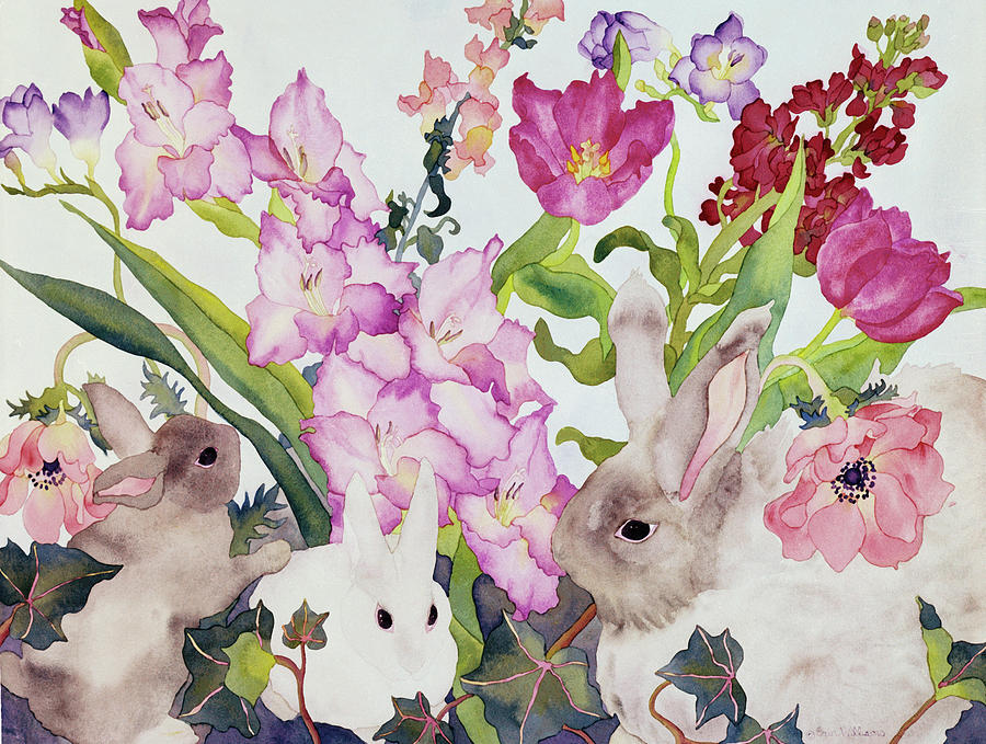 Three Bunnies Painting by Carissa Luminess