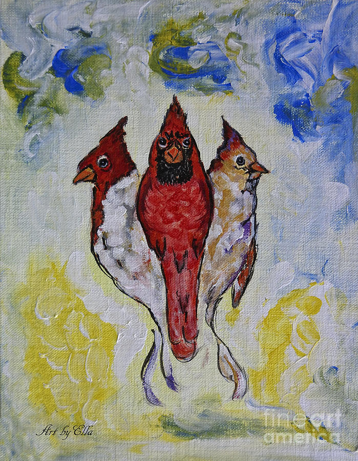 Three Cardinals Painting by Ella Kaye Dickey