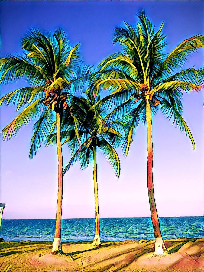 Three Caribbean Palm Trees Digital Art by Millbilly Art