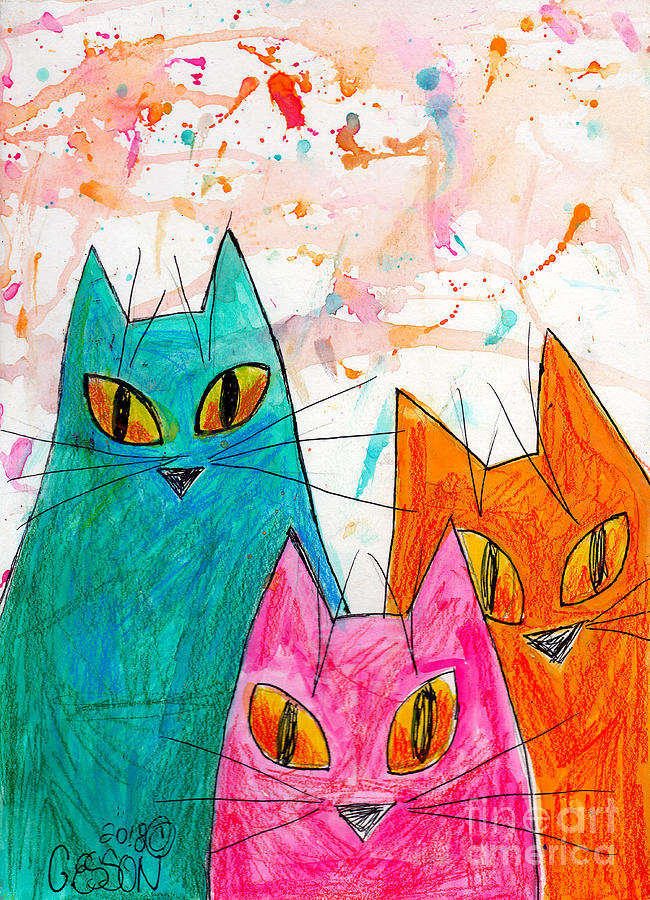 Three Cats Painting by Genevieve Esson