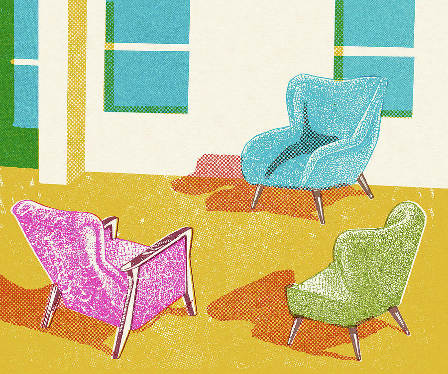 Vintage Drawing - Three Chairs by CSA Images