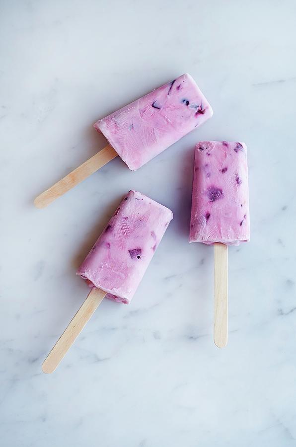 Three Cherry Yogurt Ice Cream Sticks Photograph by Amanda Stockley