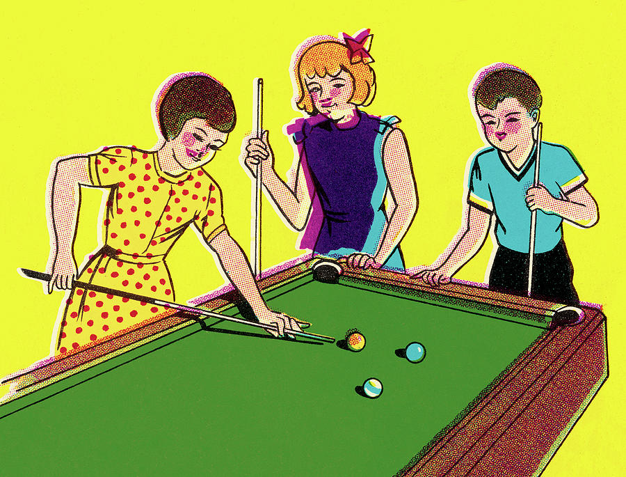 Sports Drawing - Three Children Playing Pool by CSA Images