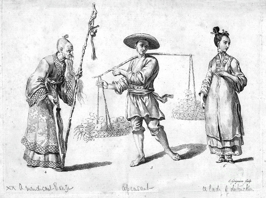 Three Chinese Figures Drawing by Print Collector