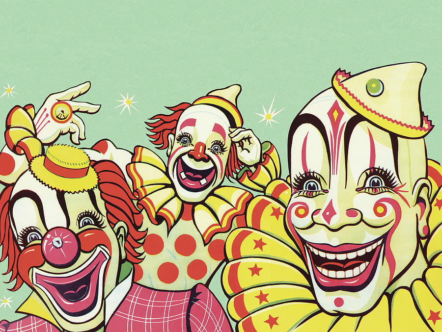 Vintage Drawing - Three Clowns by CSA Images