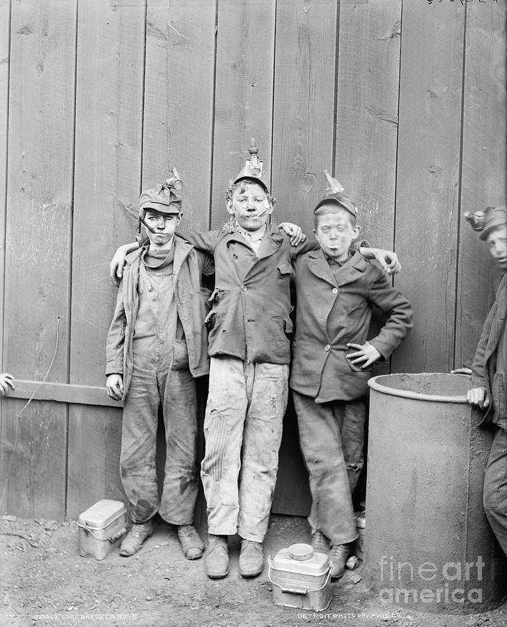 Vintage Photograph - Three Coal Breaker Boys, Woodward Coal Mines, Kingston, Pennsylvania, Usa, C.1890 by Detroit Publishing Co.
