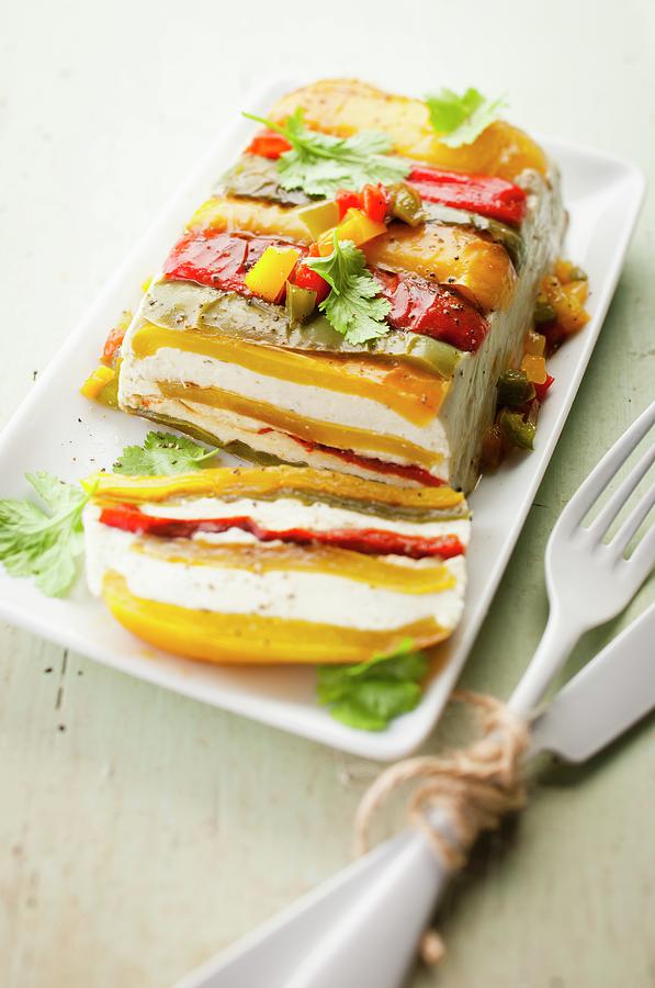 Three-colored Pepper And Cream Cheese Terrine Photograph by Hallet
