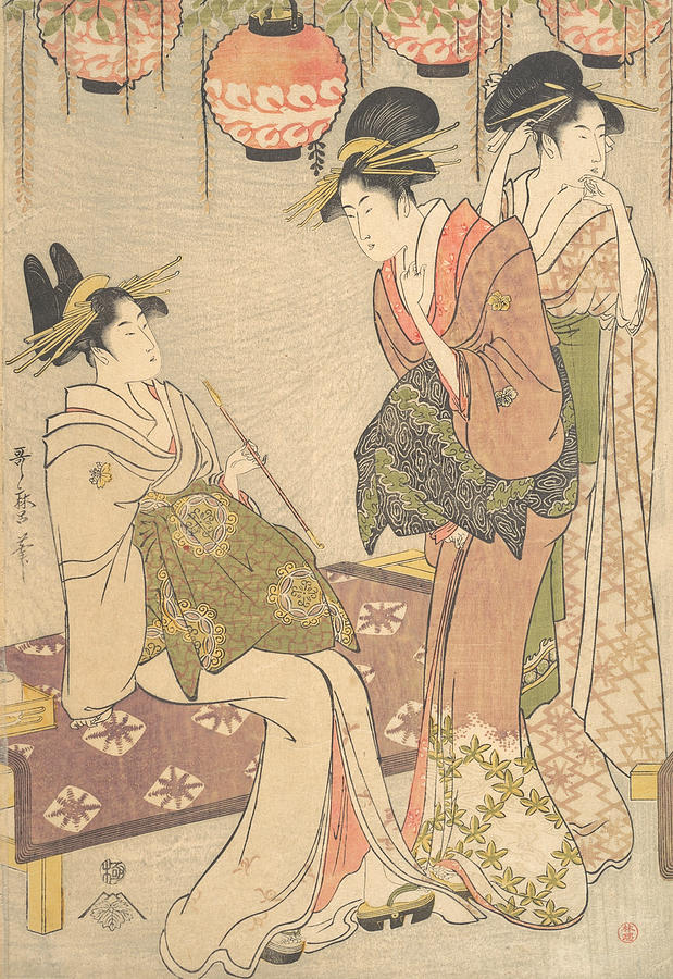 Three Courtesans Relief by Kitagawa Utamaro