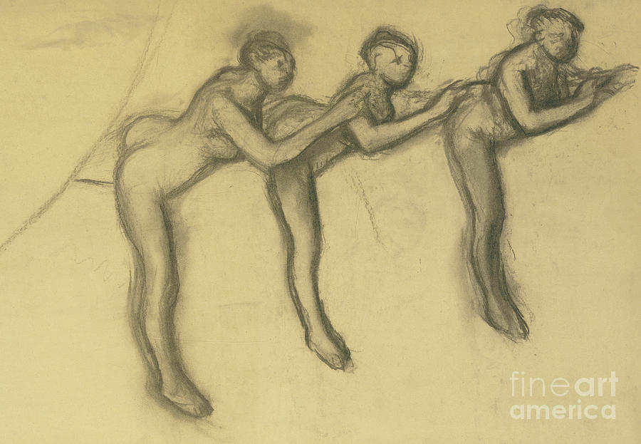 Three dancers in tights, Detail  Pastel by Edgar Degas