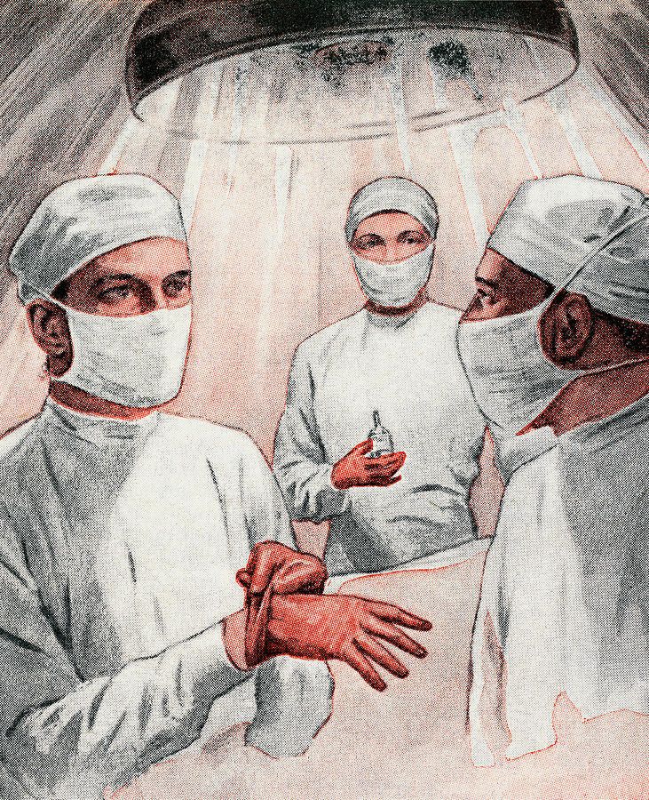 Vintage Drawing - Three Doctors in Surgery by CSA Images