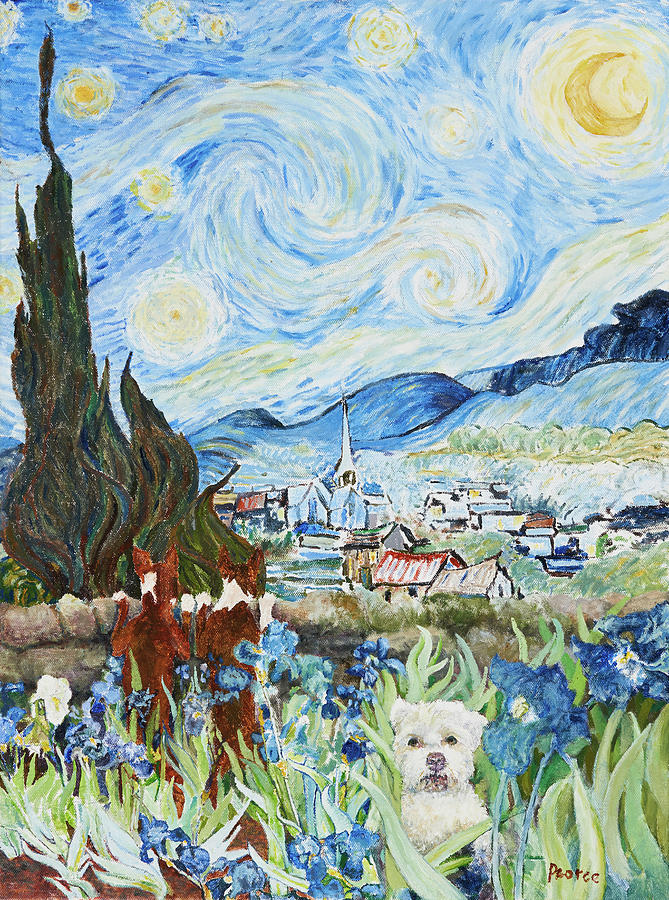 Three Dog Starry Night Painting by Edward Pearce