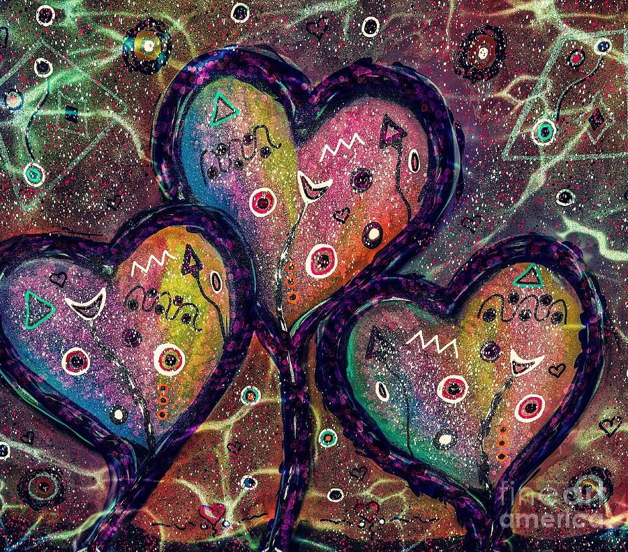 Three Emotive Hearts Whimsical Art Digital Art By Laurie S Intuitive