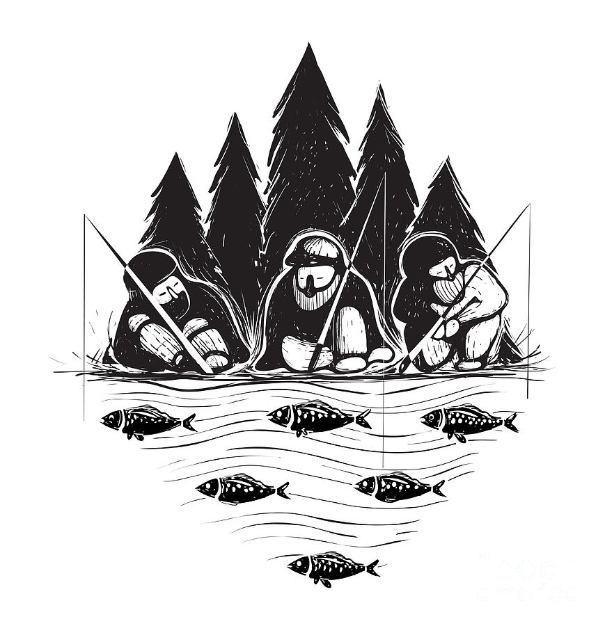Forest Digital Art - Three Fisherman Sitting On River Bank by Popmarleo Forest Digital Art - Three Fisherman Sitting On River Bank by Popmarleo