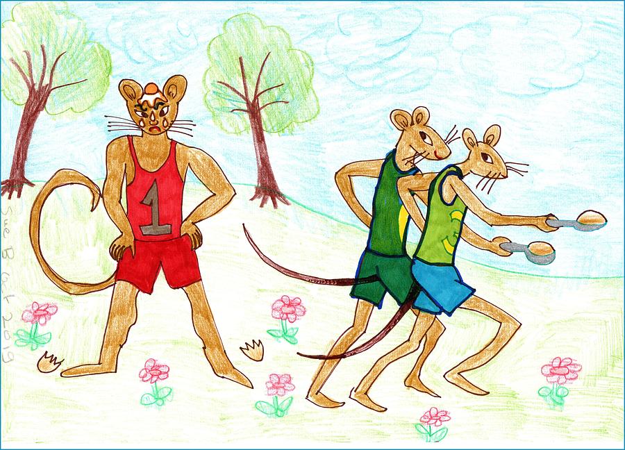 Nursery Rhyme Drawing - Three Fit Mice 4 by Sushila Burgess Nursery Rhyme Drawing - Three Fit Mice 4 by Sushila Burgess