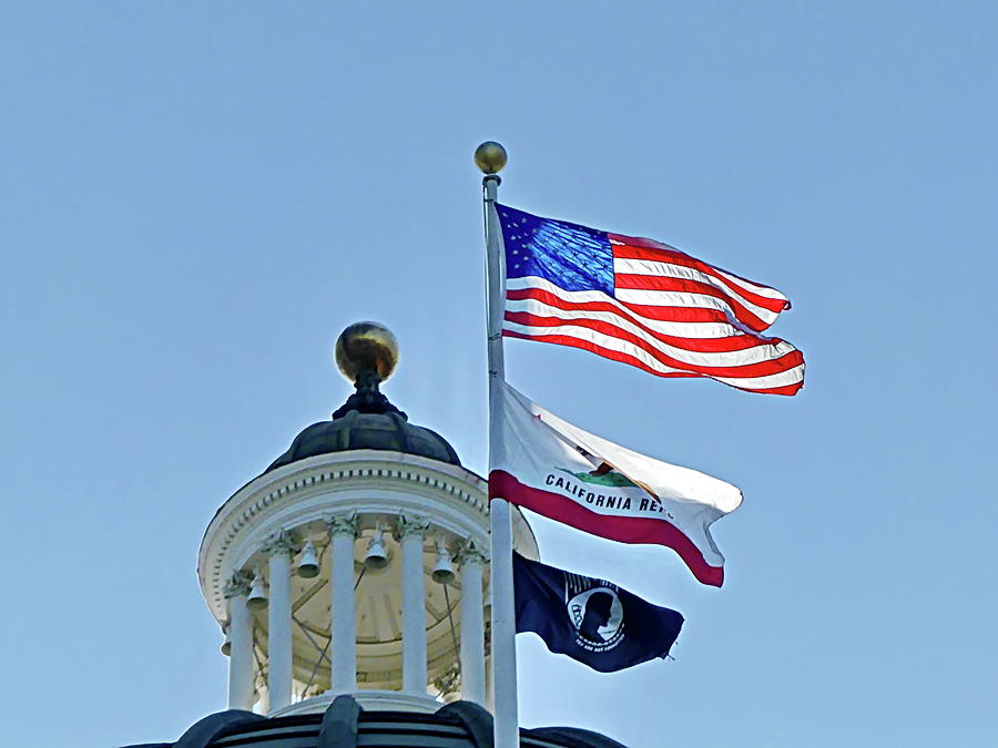 Sacramento Photograph - Three Flags Flying Together by Lyuba Filatova