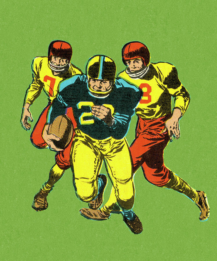 Football Drawing - Three Football Players by CSA Images