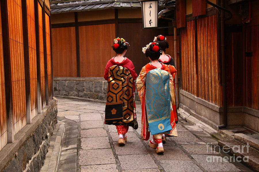 Delicate Photograph - Three Geishas Walking On A Street by Sergii Rudiuk Delicate Photograph - Three Geishas Walking On A Street by Sergii Rudiuk