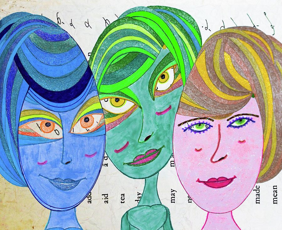 Three Girls - Shorthand - Vintage Mixed Media by Marie Jamieson