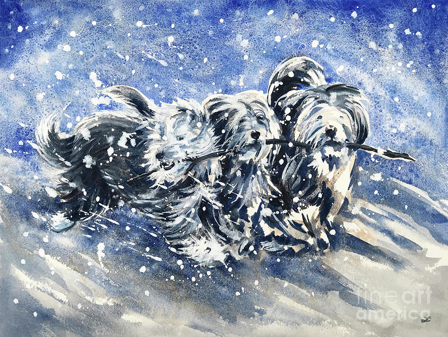 Three Happy Dogs Painting by Zaira Dzhaubaeva