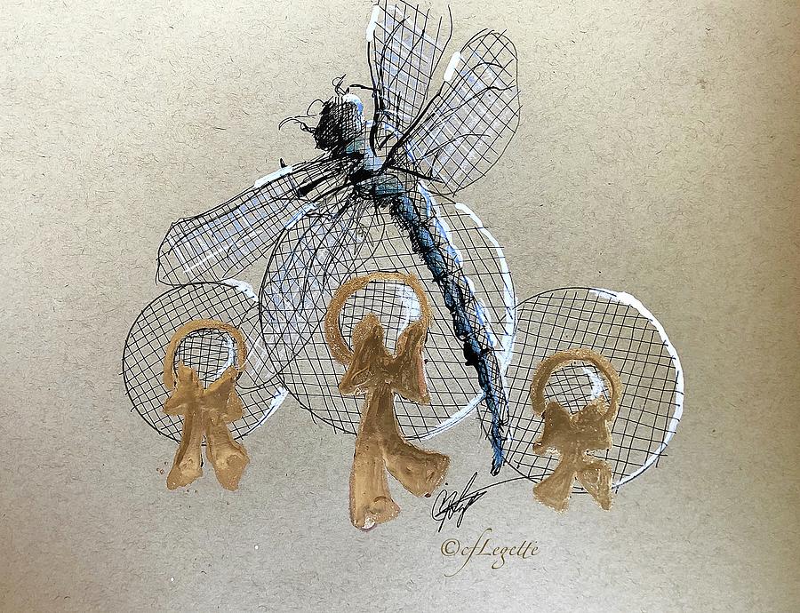 Three Hat Dragonfly Drawing by C F Legette