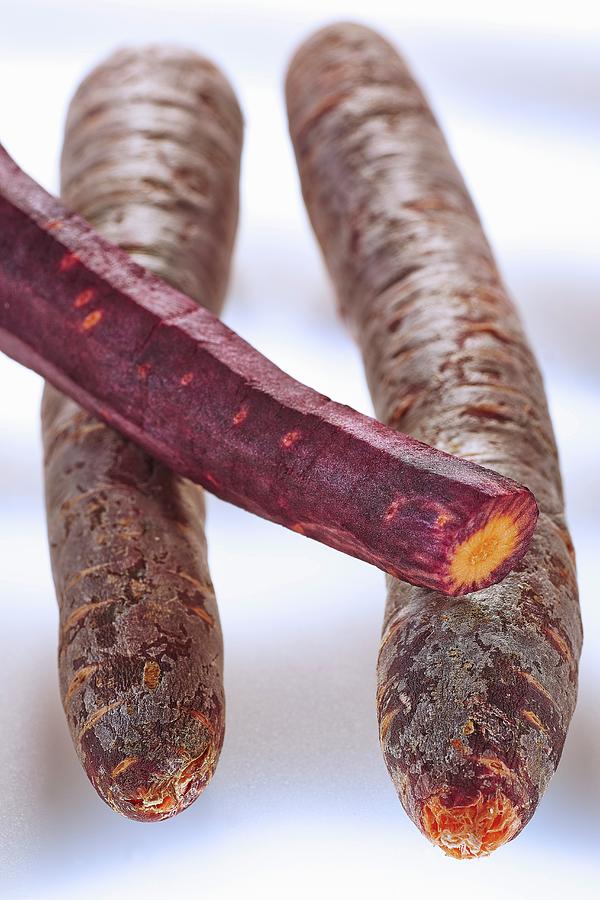 Three Heritage Carrots, Partly Peeled Photograph by Fritz, Albert