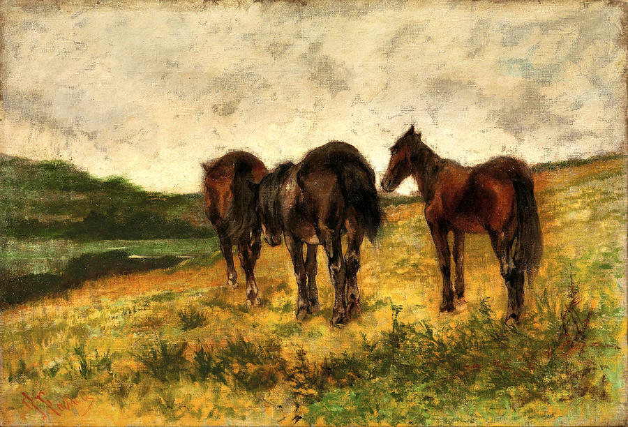 Three Horses at Pasture Painting by Giovanni Fattori | Fine Art America