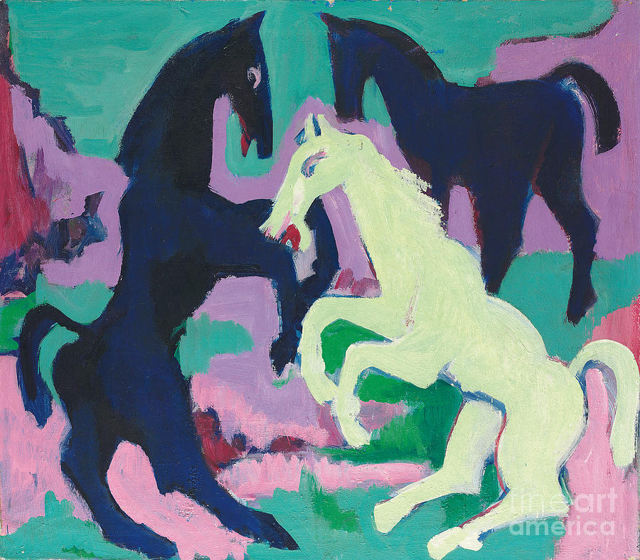 Ernst Ludwig Kirchner Painting - Three Horses Drei Pferde, Circa 1923 by Ernst Ludwig Kirchner