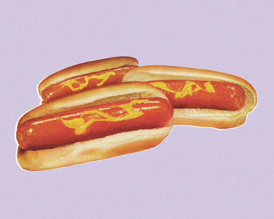 Vintage Drawing - Three Hot Dogs by CSA Images