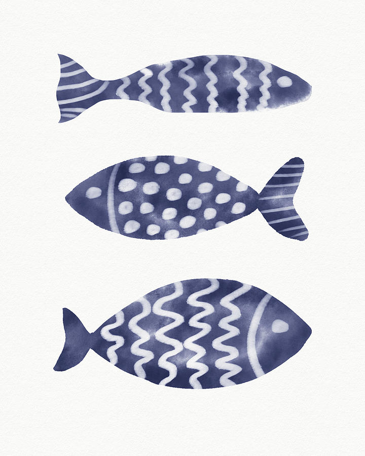 Three Indigo Fish- Art by Linda Woods Painting by Linda Woods