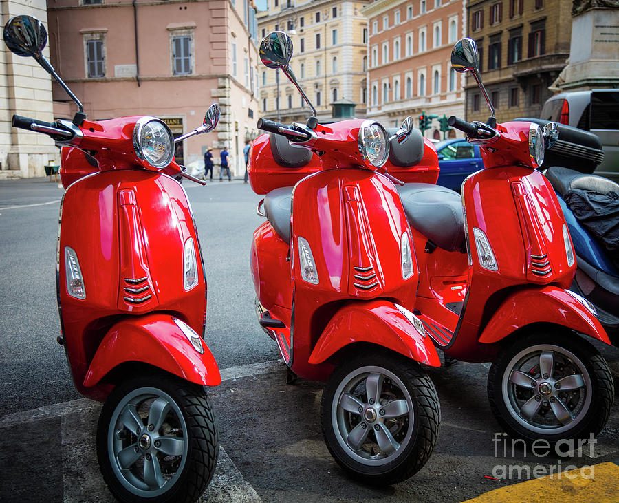 Architecture Photograph - Three Italian Scooters by Inge Johnsson