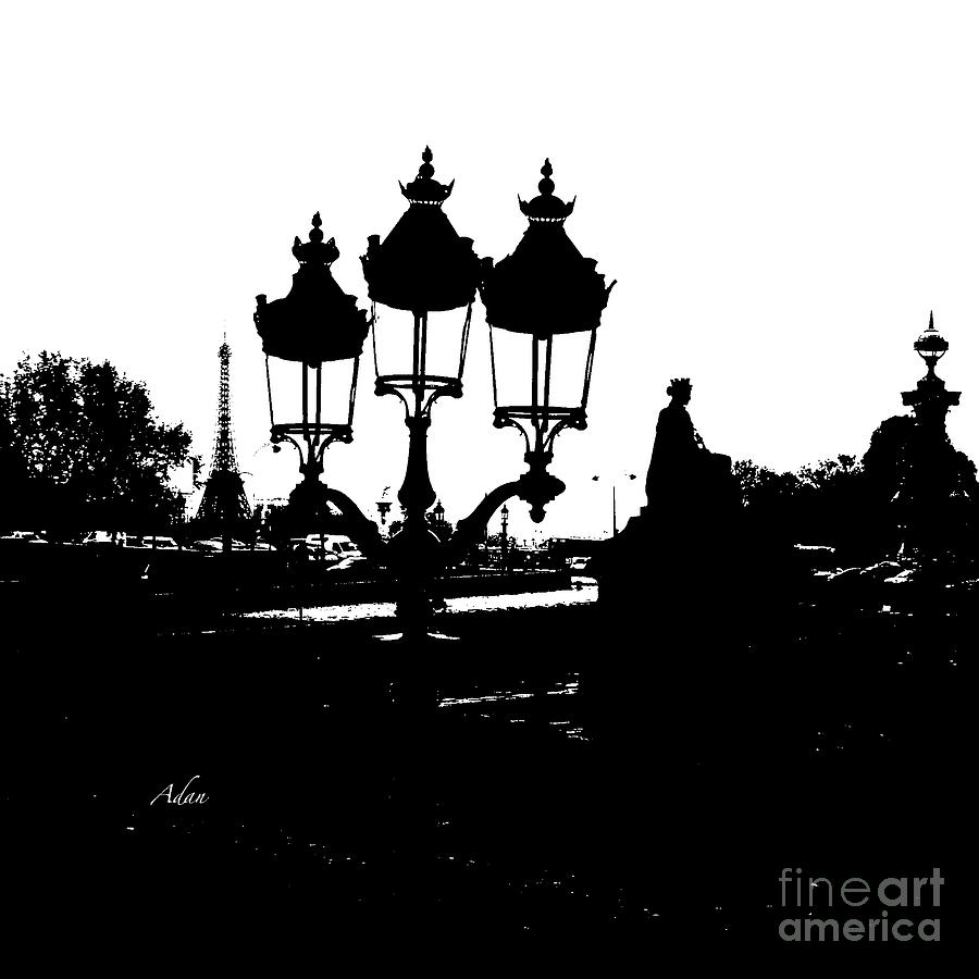 Three Lamps To The Eiffel Tower Paris BW Square Photograph by Felipe Adan Lerma